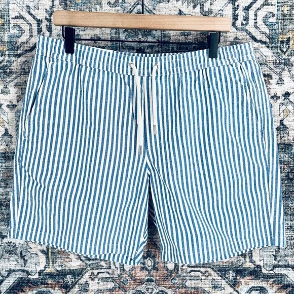 NN. 07 Gregor Drawstring Shorts Size XL Blue Stripe Elastic Waist Pockets New - Picture 1 of 12